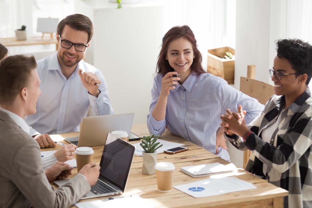 Private mortgage lenders and their client having a meeting.