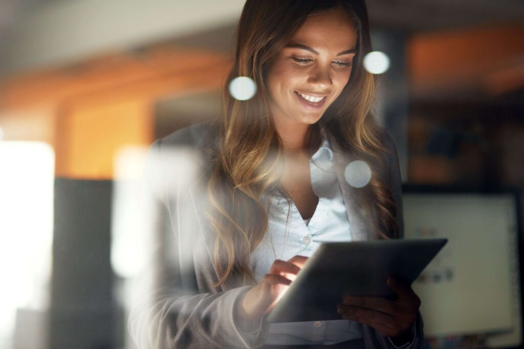 Business woman reviewing private mortgages and other financial products.